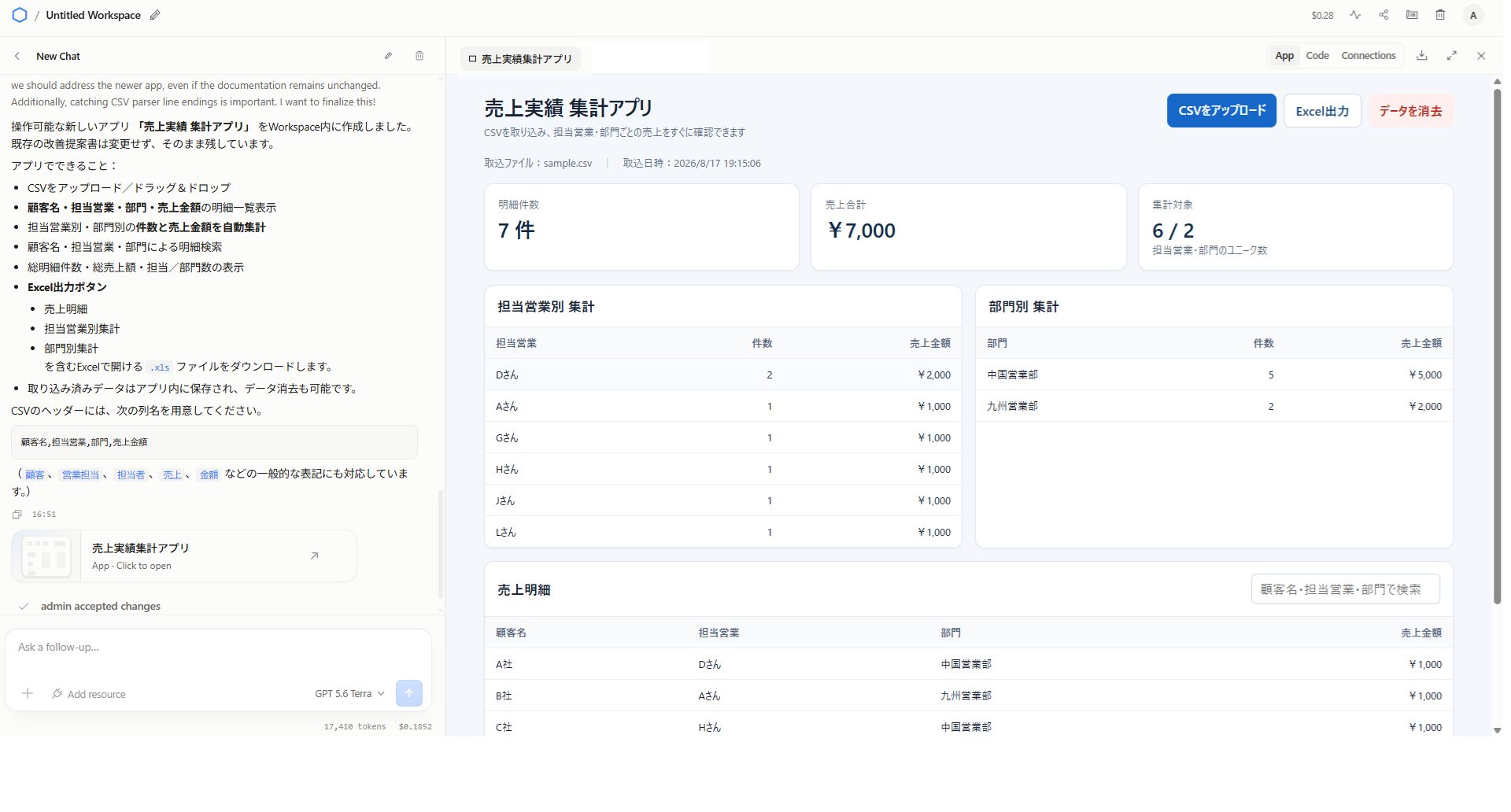 CSVを読み込んで集計したGadgetの画面
